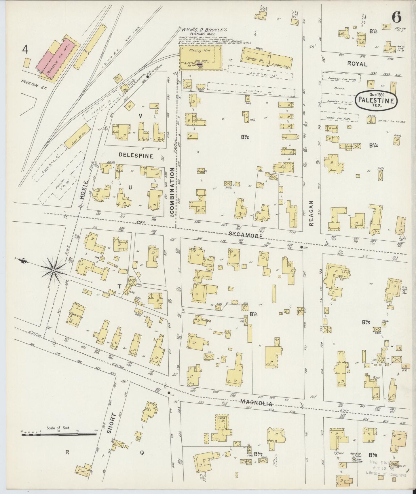 Sanborn Fire Insurance Map from Palestine, Anderson County, Texas (1896), Sheet #0006 - Historic Sanborn Fire Insurance Map Print, vintage old map wall art, antique decor, genealogy gift, Texas Texas map