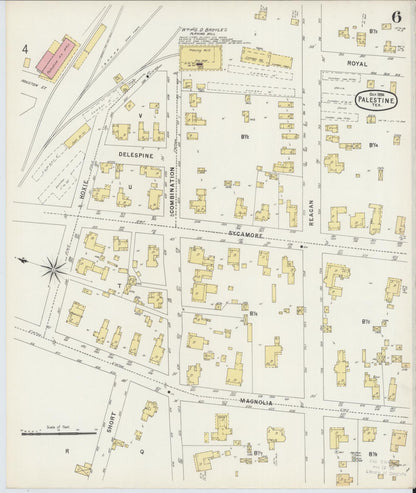 Sanborn Fire Insurance Map from Palestine, Anderson County, Texas (1896), Sheet #0006 - Historic Sanborn Fire Insurance Map Print, vintage old map wall art, antique decor, genealogy gift, Texas Texas map