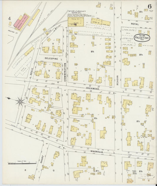 Sanborn Fire Insurance Map from Palestine, Anderson County, Texas (1896), Sheet #0006 - Historic Sanborn Fire Insurance Map Print, vintage old map wall art, antique decor, genealogy gift, Texas Texas map