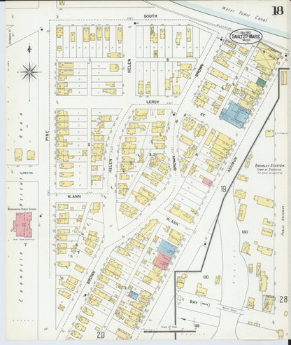 Sanborn Fire Insurance Map from Sault Sainte Marie, Chippewa County, Michigan (1902), Sheet #0018 - Historic Sanborn Fire Insurance Map Print, vintage old map wall art, antique decor, genealogy gift, Michigan Michigan map