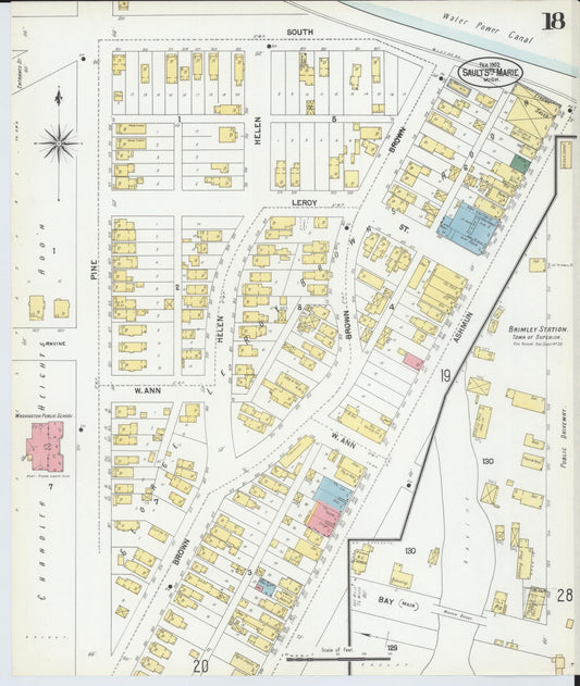 Sanborn Fire Insurance Map from Sault Sainte Marie, Chippewa County, Michigan (1902), Sheet #0018 - Historic Sanborn Fire Insurance Map Print, vintage old map wall art, antique decor, genealogy gift, Michigan Michigan map