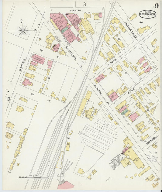 Sanborn Fire Insurance Map from Lock Haven, Clinton County, Pennsylvania (1896), Sheet #0009 - Historic Sanborn Fire Insurance Map Print, vintage old map wall art, antique decor, genealogy gift, Pennsylvania Pennsylvania map
