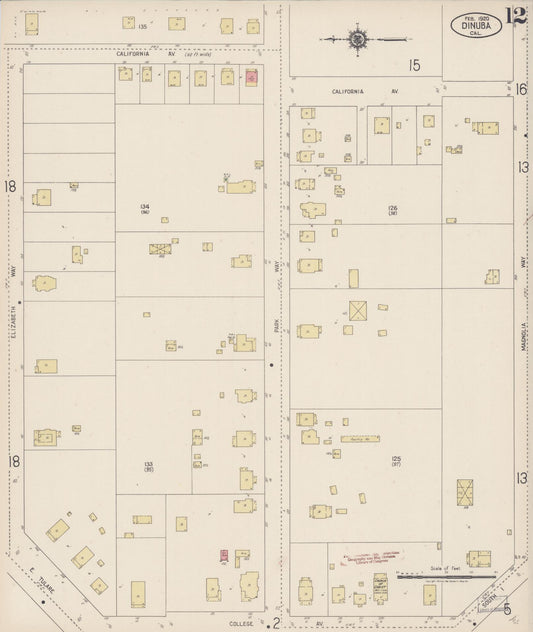 Sanborn Fire Insurance Map from Dinuba, Tulare County, California (1920), Sheet #0012 - Historic Sanborn Fire Insurance Map Print, vintage old map wall art, antique decor, genealogy gift, California California map