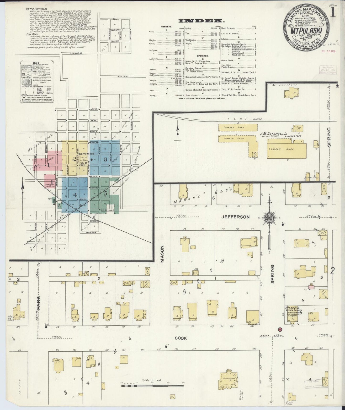 Sanborn Fire Insurance Map from Mount Pulaski, Logan County, Illinois (1910), Sheet #0001 - Complete Map Set gallery image, historic Sanborn map, vintage wall art, Illinois Illinois