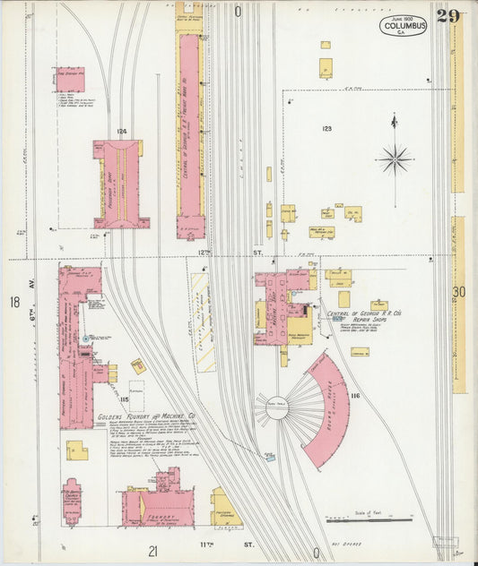 Sanborn Fire Insurance Map from Columbus, Muscogee County, Georgia (1900), Sheet #0029 - Historic Sanborn Fire Insurance Map Print, vintage old map wall art, antique decor, genealogy gift, Georgia Georgia map