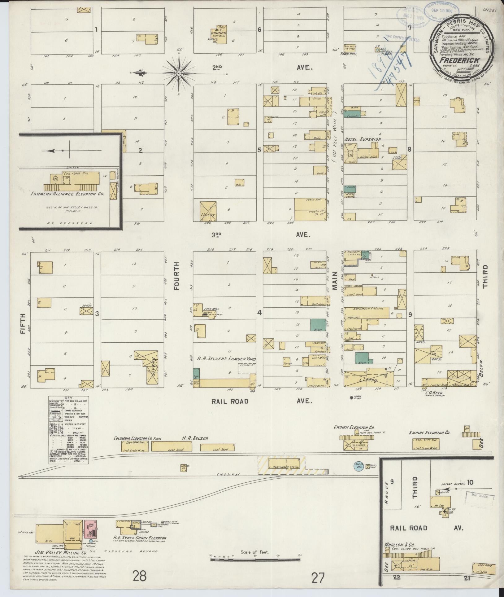 Sanborn Fire Insurance Map from Frederick, Brown County, South Dakota (1898), Sheet #0001 - Historic Sanborn Fire Insurance Map Print, vintage old map wall art, antique decor, genealogy gift, South Dakota South Dakota map