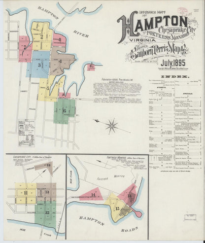 Sanborn Fire Insurance Map from Hampton, Independent Cities, Virginia (1895), Sheet #0001 - Complete Map Set gallery image, historic Sanborn map, vintage wall art, Virginia Virginia
