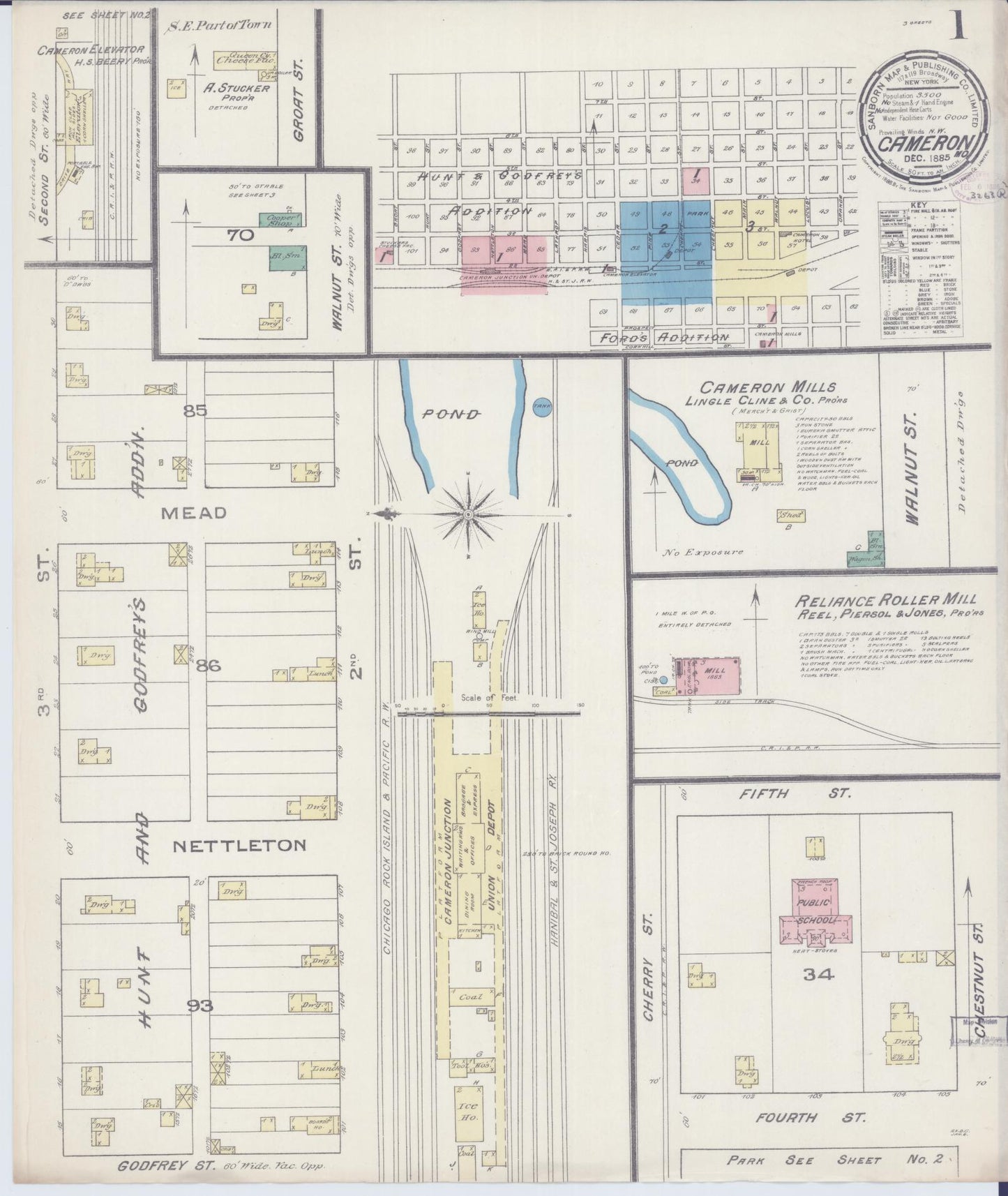 Sanborn Fire Insurance Map from Cameron, Clinton County, Missouri (1885), Sheet #0001 - Complete Map Set gallery image, historic Sanborn map, vintage wall art, Missouri Missouri