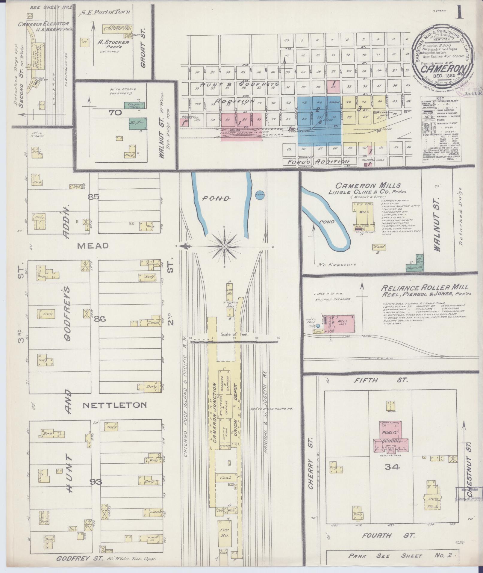 Sanborn Fire Insurance Map from Cameron, Clinton County, Missouri (1885), Sheet #0001 - Complete Map Set gallery image, historic Sanborn map, vintage wall art, Missouri Missouri
