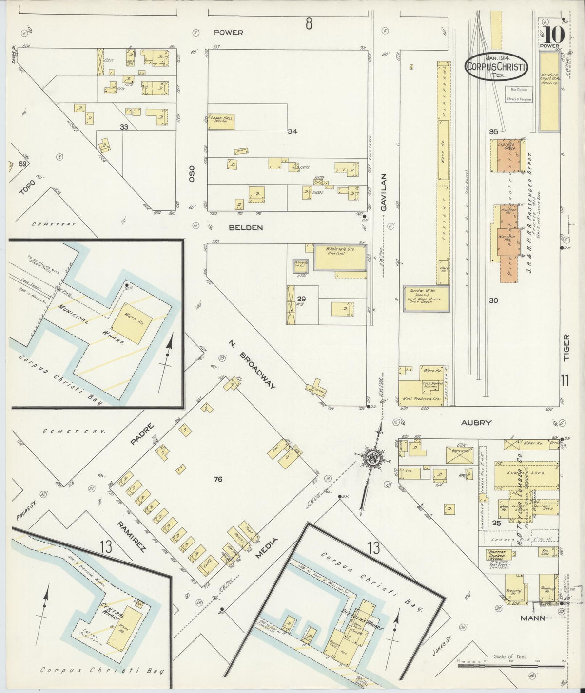 Sanborn Fire Insurance Map from Corpus Christi, Nueces County, Texas (1914), Sheet #0010 - Historic Sanborn Fire Insurance Map Print, vintage old map wall art, antique decor, genealogy gift, Texas Texas map