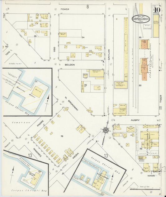 Sanborn Fire Insurance Map from Corpus Christi, Nueces County, Texas (1914), Sheet #0010 - Historic Sanborn Fire Insurance Map Print, vintage old map wall art, antique decor, genealogy gift, Texas Texas map