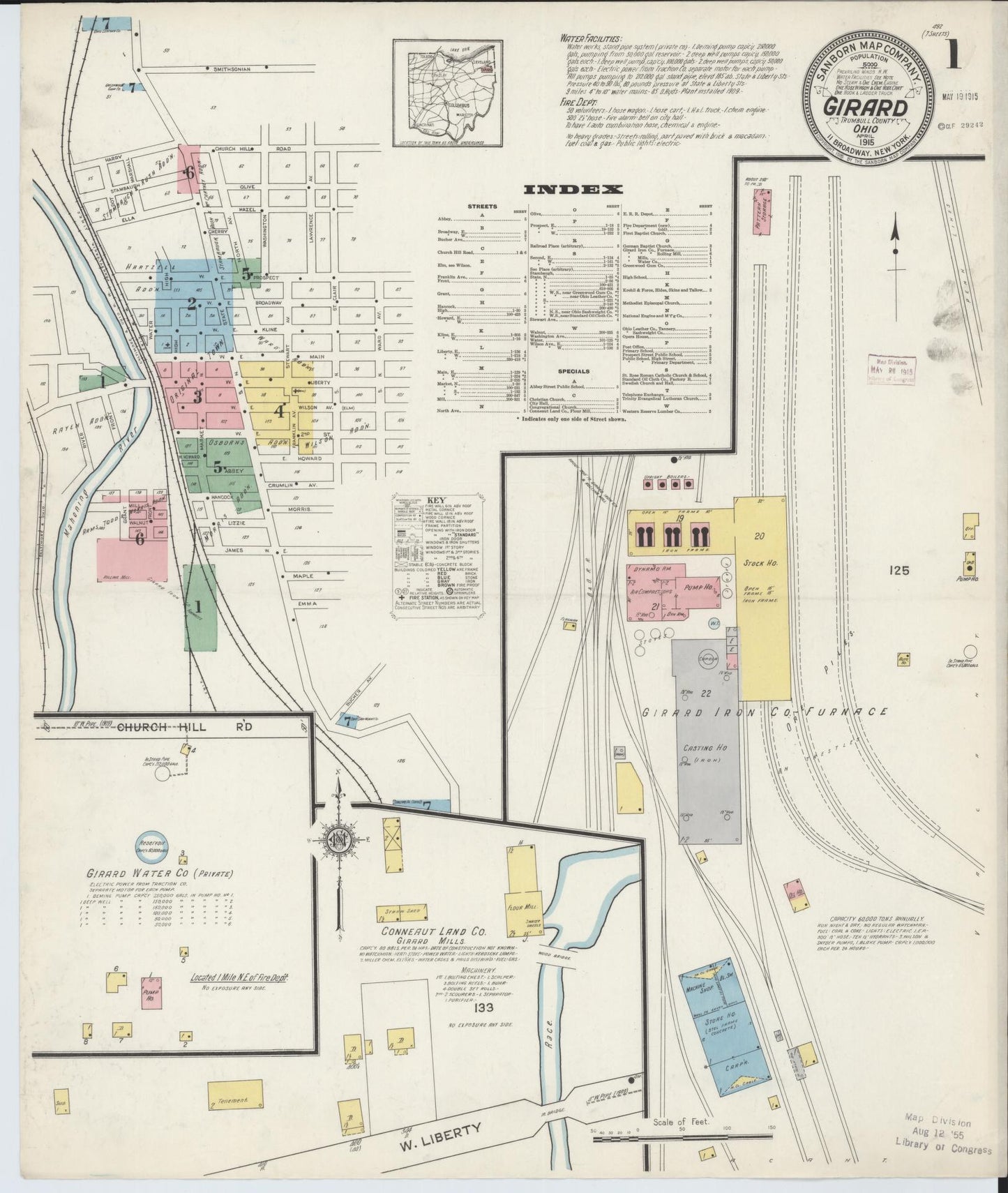 Sanborn Fire Insurance Map from Girard, Trumbull County, Ohio (1915), Sheet #0001 - Complete Map Set gallery image, historic Sanborn map, vintage wall art, Ohio Ohio