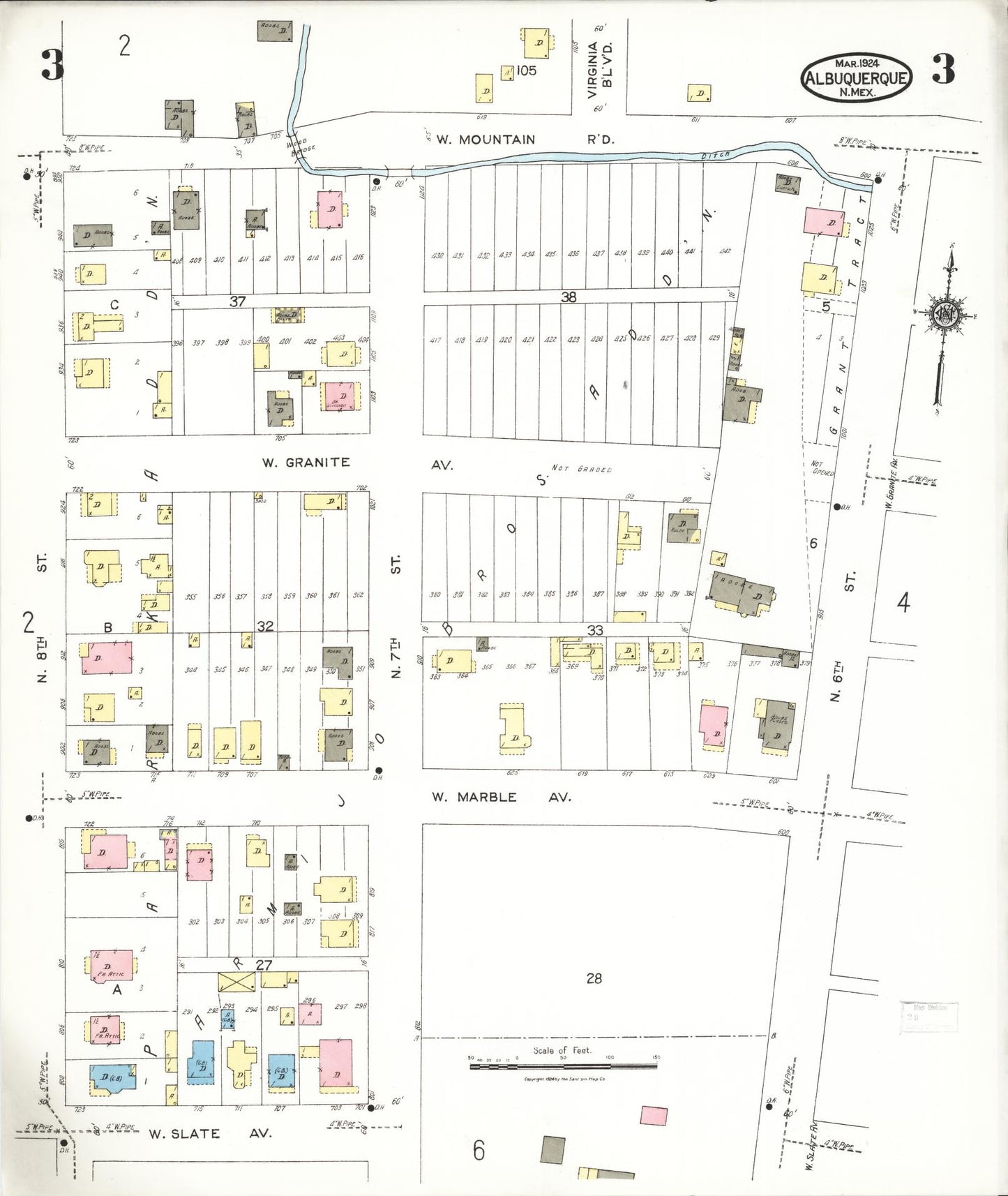 Sanborn Fire Insurance Map from Albuquerque, Bernalillo County, New Mexico (1924), Sheet #0003 - Complete Map Set gallery image, historic Sanborn map, vintage wall art, New Mexico New Mexico