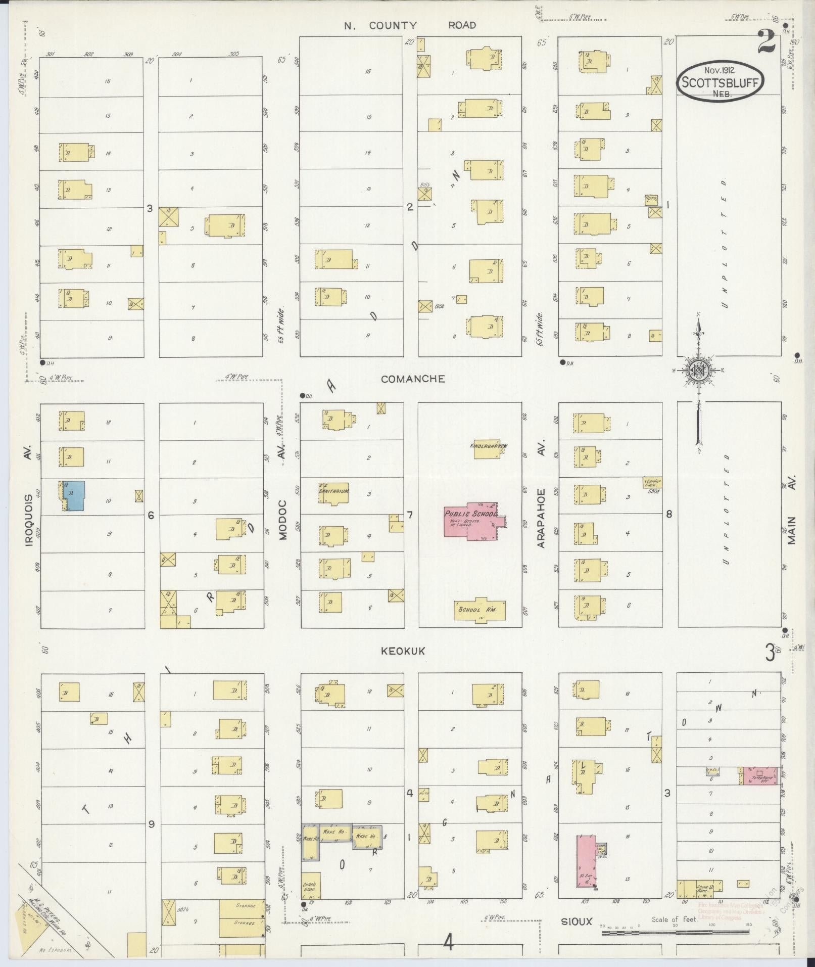 Sanborn Fire Insurance Map from Scottsbluff, Scotts Bluff County, Nebraska (1912), Sheet #0002 - Historic Sanborn Fire Insurance Map Print, vintage old map wall art, antique decor, genealogy gift, Nebraska Nebraska map