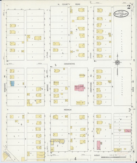 Sanborn Fire Insurance Map from Scottsbluff, Scotts Bluff County, Nebraska (1912), Sheet #0002 - Historic Sanborn Fire Insurance Map Print, vintage old map wall art, antique decor, genealogy gift, Nebraska Nebraska map
