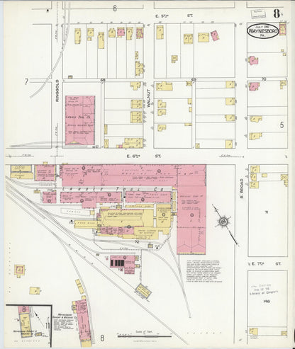 Sanborn Fire Insurance Map from Waynesboro, Franklin County, Pennsylvania (1916), Sheet #0008 - Historic Sanborn Fire Insurance Map Print, vintage old map wall art, antique decor, genealogy gift, Pennsylvania Pennsylvania map