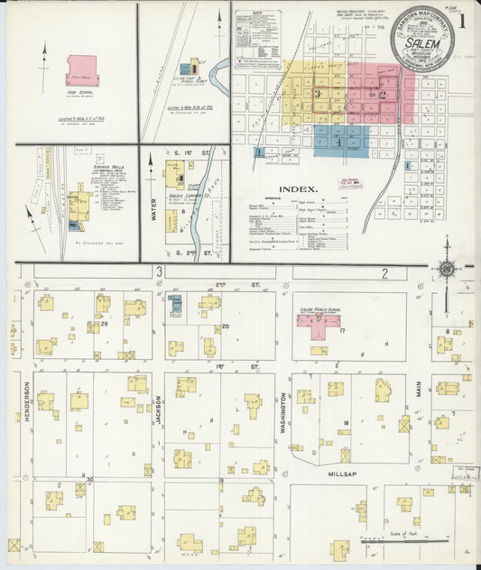 Sanborn Fire Insurance Map from Salem, Dent County, Missouri (1910), Sheet #0001 - Historic Sanborn Fire Insurance Map Print, vintage old map wall art, antique decor, genealogy gift, Missouri Missouri map