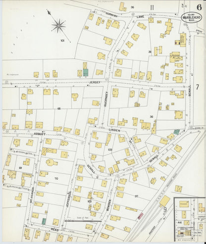 Sanborn Fire Insurance Map from Marblehead, Essex County, Massachusetts (1901), Sheet #0006 - Historic Sanborn Fire Insurance Map Print, vintage old map wall art, antique decor, genealogy gift, Massachusetts Massachusetts map