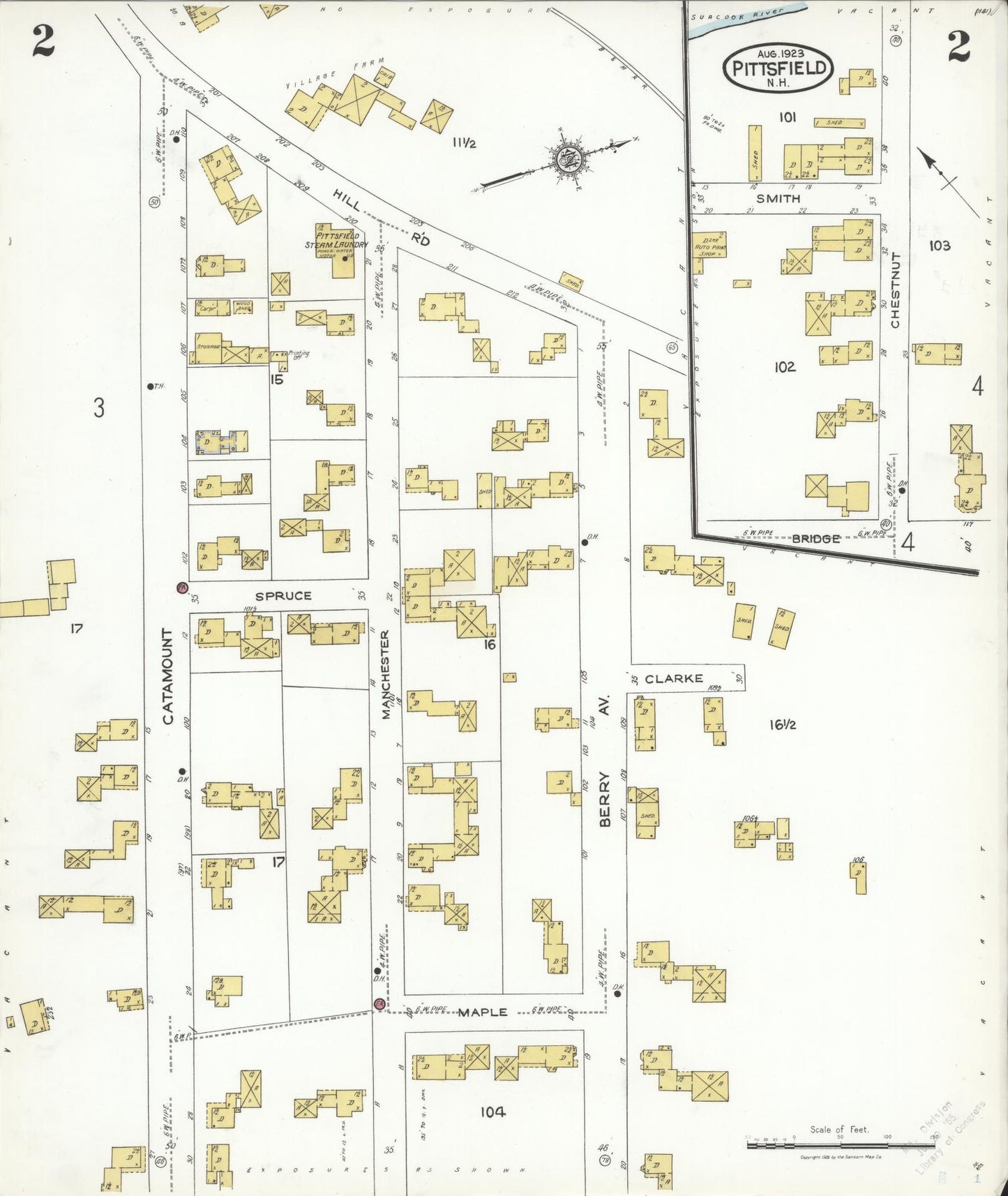 Sanborn Fire Insurance Map from Pittsfield, Merrimack County, New Hampshire (1923), Sheet #0002 - Complete Map Set gallery image, historic Sanborn map, vintage wall art, New Hampshire New Hampshire