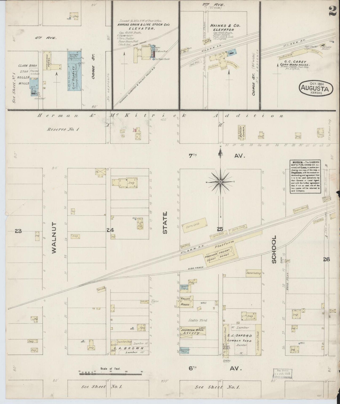 Sanborn Fire Insurance Map from Augusta, Butler County, Kansas (1884), Sheet #0002 - Complete Map Set gallery image, historic Sanborn map, vintage wall art, Kansas Kansas