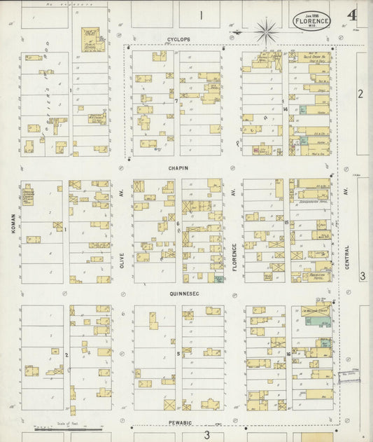 Sanborn Fire Insurance Map from Florence, Florence County, Wisconsin (1898), Sheet #0004 - Historic Sanborn Fire Insurance Map Print, vintage old map wall art, antique decor, genealogy gift, Wisconsin Wisconsin map