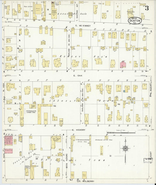 Sanborn Fire Insurance Map from Denton, Denton County, Texas (1912), Sheet #0003 - Historic Sanborn Fire Insurance Map Print, vintage old map wall art, antique decor, genealogy gift, Texas Texas map