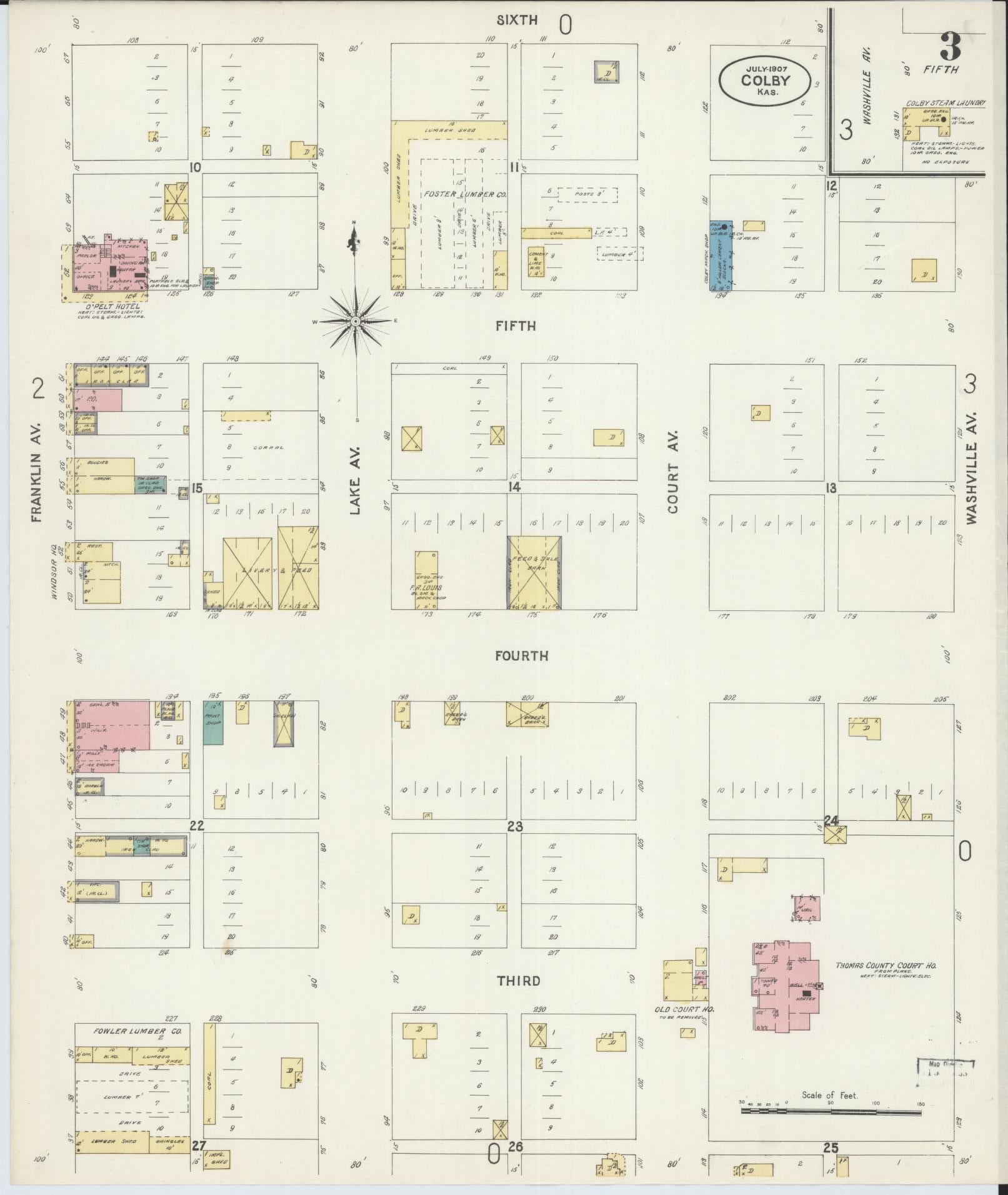 Sanborn Fire Insurance Map from Colby, Thomas County, Kansas (1907), Sheet #0003 - Complete Map Set gallery image, historic Sanborn map, vintage wall art, Kansas Kansas
