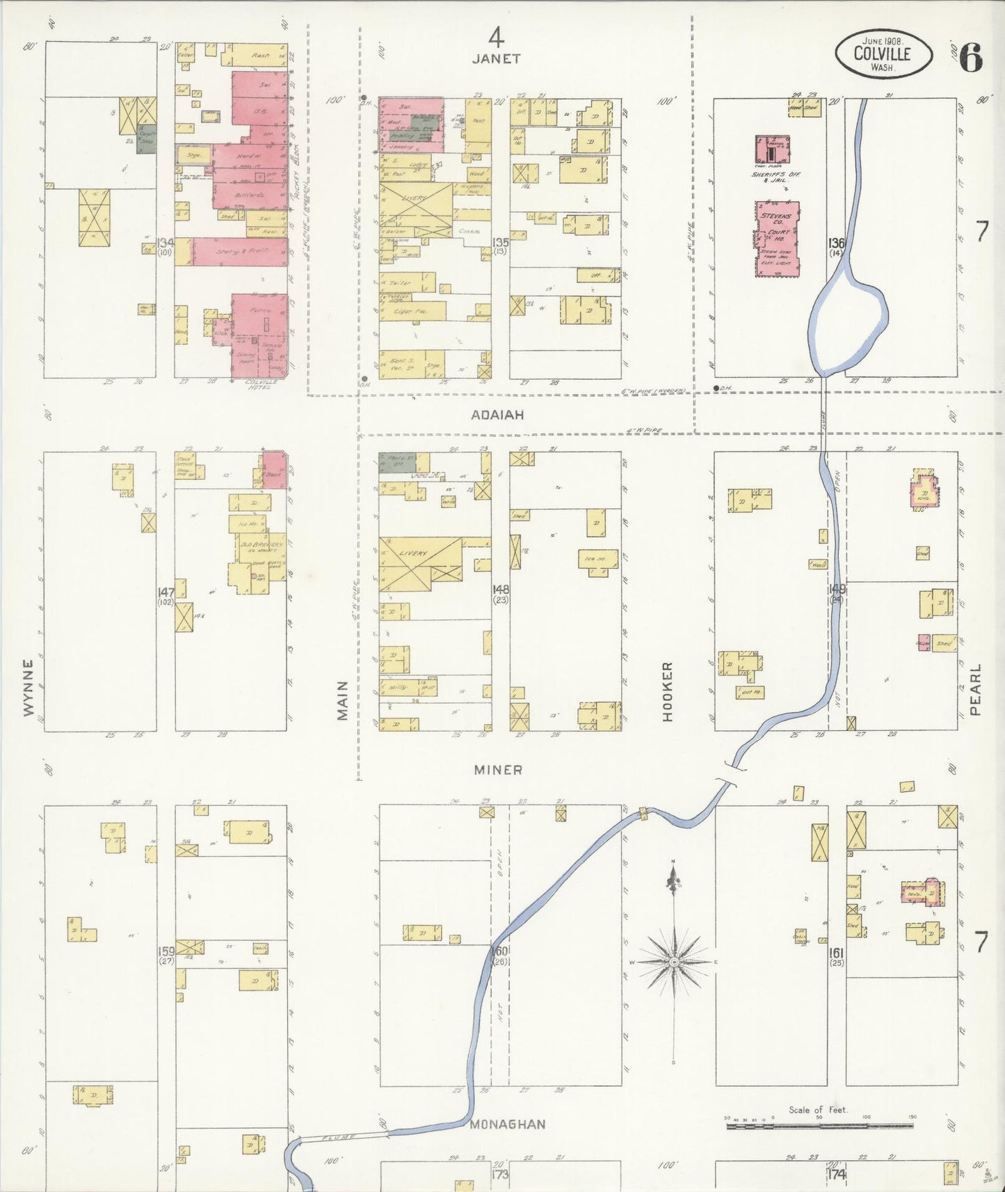 Sanborn Fire Insurance Map from Colville, Stevens County, Washington (1908), Sheet #0006 - Historic Sanborn Fire Insurance Map Print, vintage old map wall art, antique decor, genealogy gift, Washington Washington map