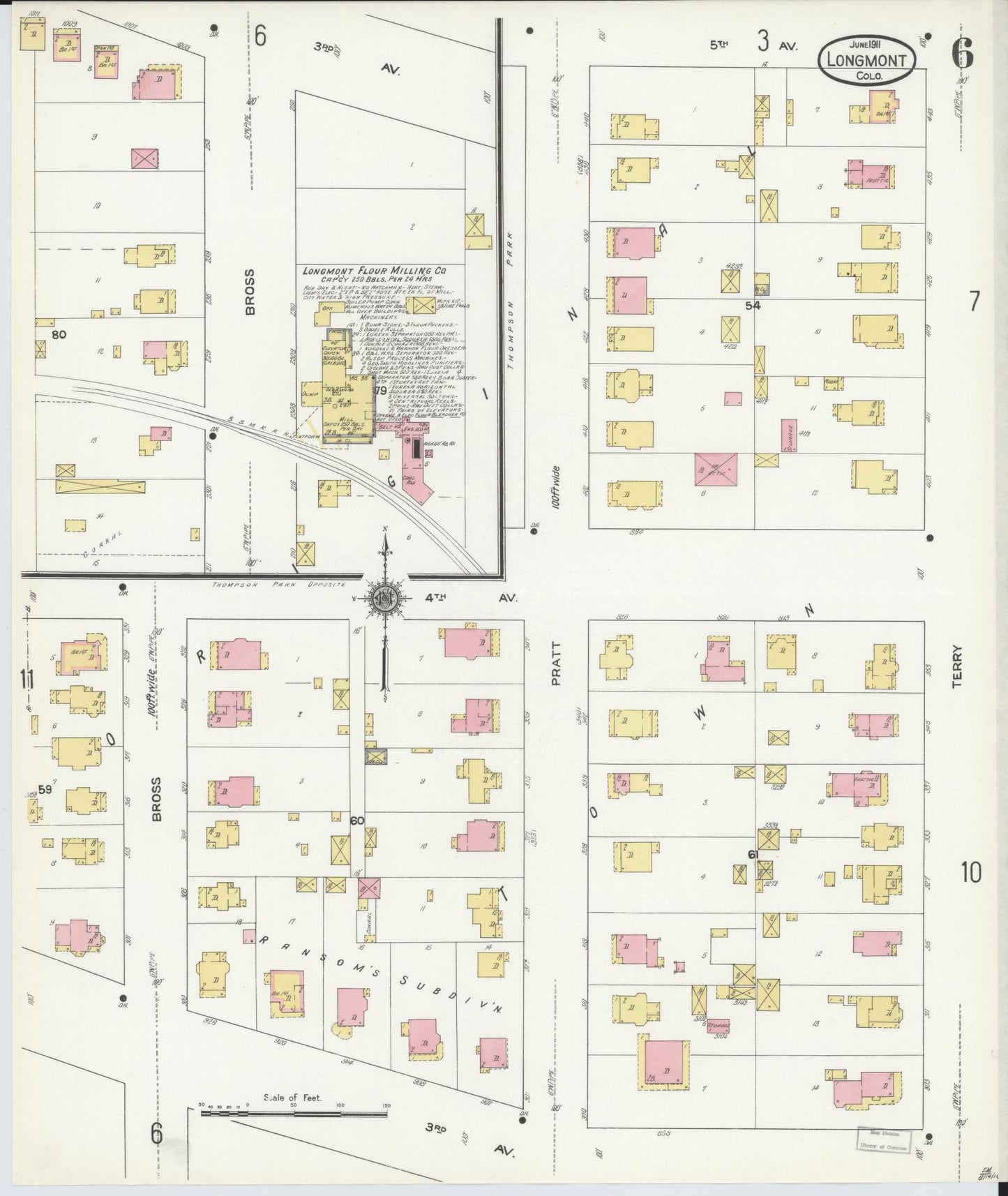 Sanborn Fire Insurance Map from Longmont, Boulder County, Colorado (1911), Sheet #0006 - Complete Map Set gallery image, historic Sanborn map, vintage wall art, Colorado Colorado