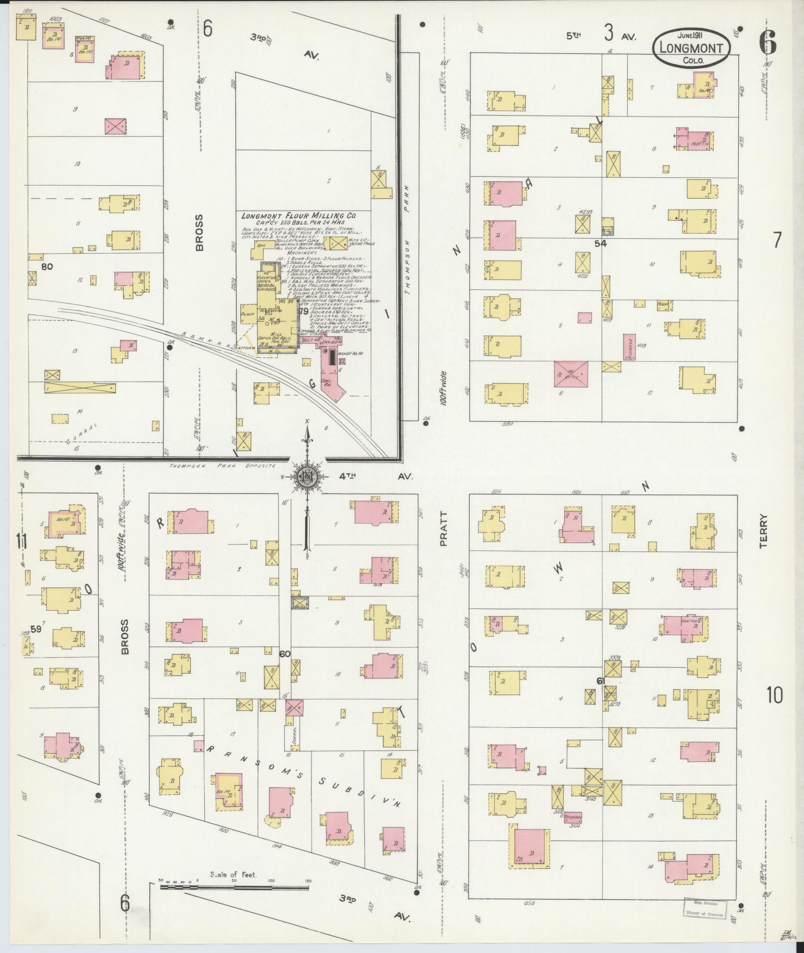 Sanborn Fire Insurance Map from Longmont, Boulder County, Colorado (1911), Sheet #0006 - Complete Map Set gallery image, historic Sanborn map, vintage wall art, Colorado Colorado