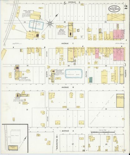 Sanborn Fire Insurance Map from Rosebud, Falls County, Texas (1909), Sheet #0002 - Complete Map Set gallery image, historic Sanborn map, vintage wall art, Texas Texas