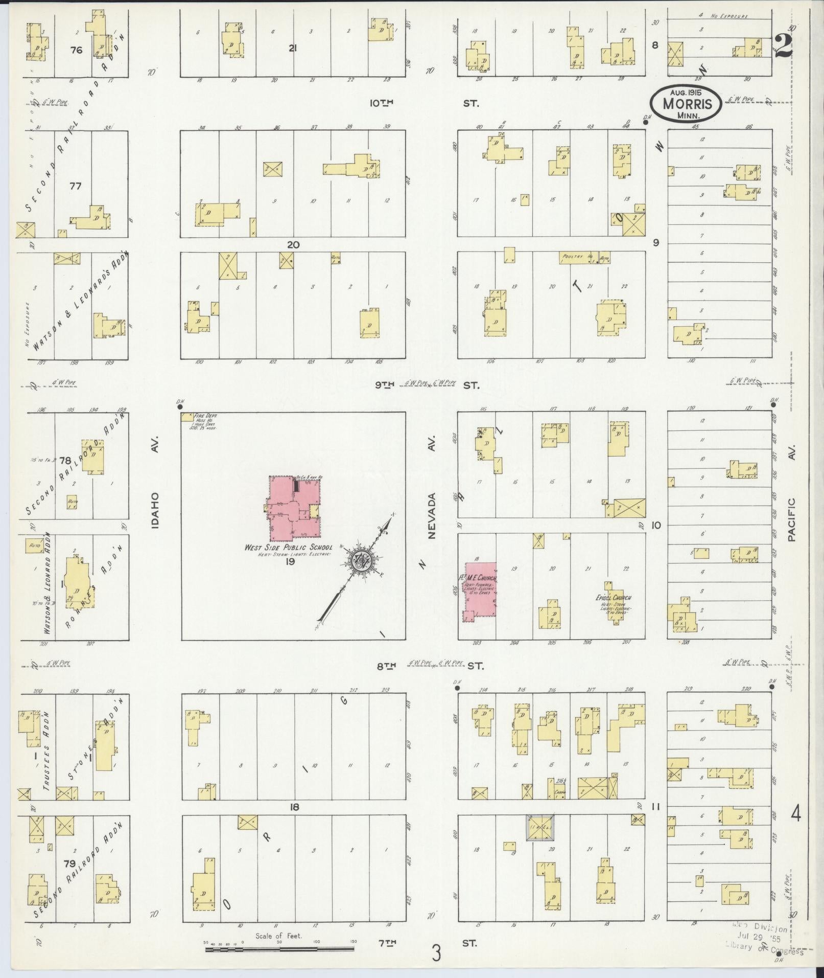 Sanborn Fire Insurance Map from Morris, Stevens County, Minnesota (1915), Sheet #0002 - Historic Sanborn Fire Insurance Map Print, vintage old map wall art, antique decor, genealogy gift, Minnesota Minnesota map