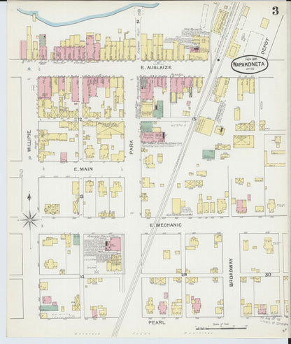 Sanborn Fire Insurance Map from Wapakoneta, Auglaize County, Ohio (1892), Sheet #0003 - Historic Sanborn Fire Insurance Map Print, vintage old map wall art, antique decor, genealogy gift, Ohio Ohio map
