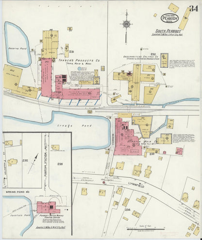 Sanborn Fire Insurance Map from Peabody, Essex County, Massachusetts (1920), Sheet #0034 - Historic Sanborn Fire Insurance Map Print, vintage old map wall art, antique decor, genealogy gift, Massachusetts Massachusetts map