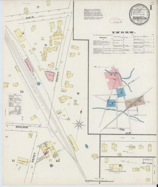 Sanborn Fire Insurance Map from Randolph, Cattaraugus County, New York (1891), Sheet #0001 - Complete Map Set gallery image, historic Sanborn map, vintage wall art, New York New York