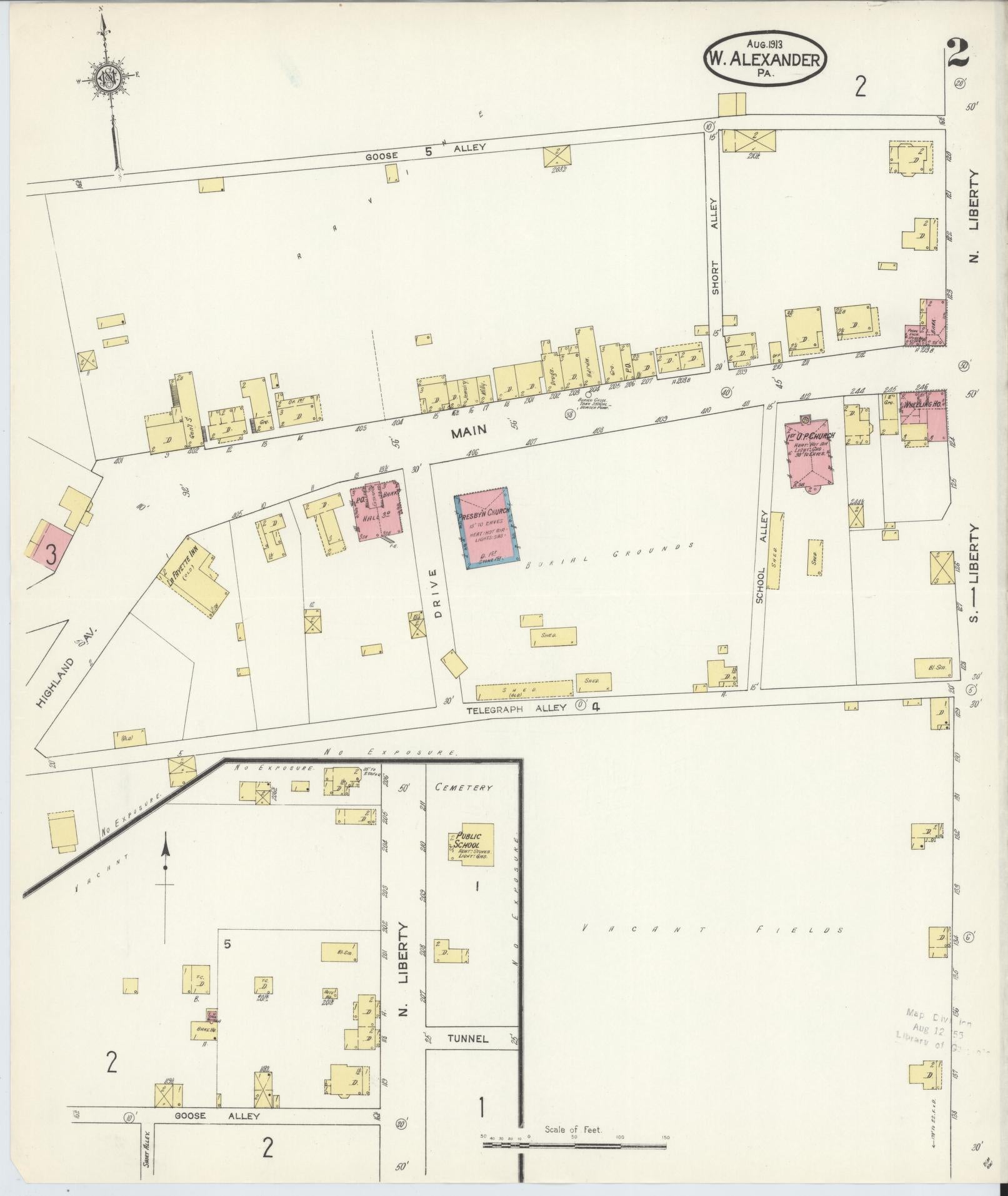 Sanborn Fire Insurance Map from West Alexander, Washington County, Pennsylvania (1913), Sheet #0002 - Complete Map Set gallery image, historic Sanborn map, vintage wall art, Pennsylvania Pennsylvania