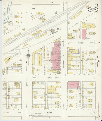 Sanborn Fire Insurance Map from Sutton, Clay County, Nebraska (1912), Sheet #0003 - Complete Map Set gallery image, historic Sanborn map, vintage wall art, Nebraska Nebraska