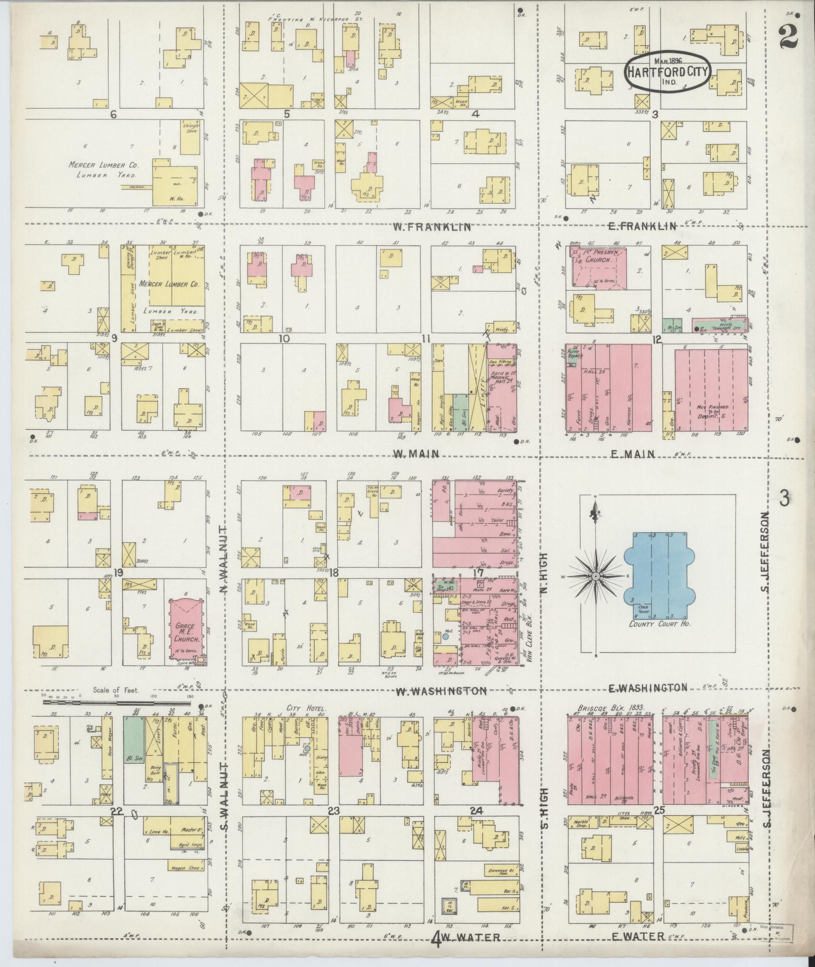 Sanborn Fire Insurance Map from Hartford City, Blackford County, Indiana (1896), Sheet #0002 - Complete Map Set gallery image, historic Sanborn map, vintage wall art, Indiana Indiana