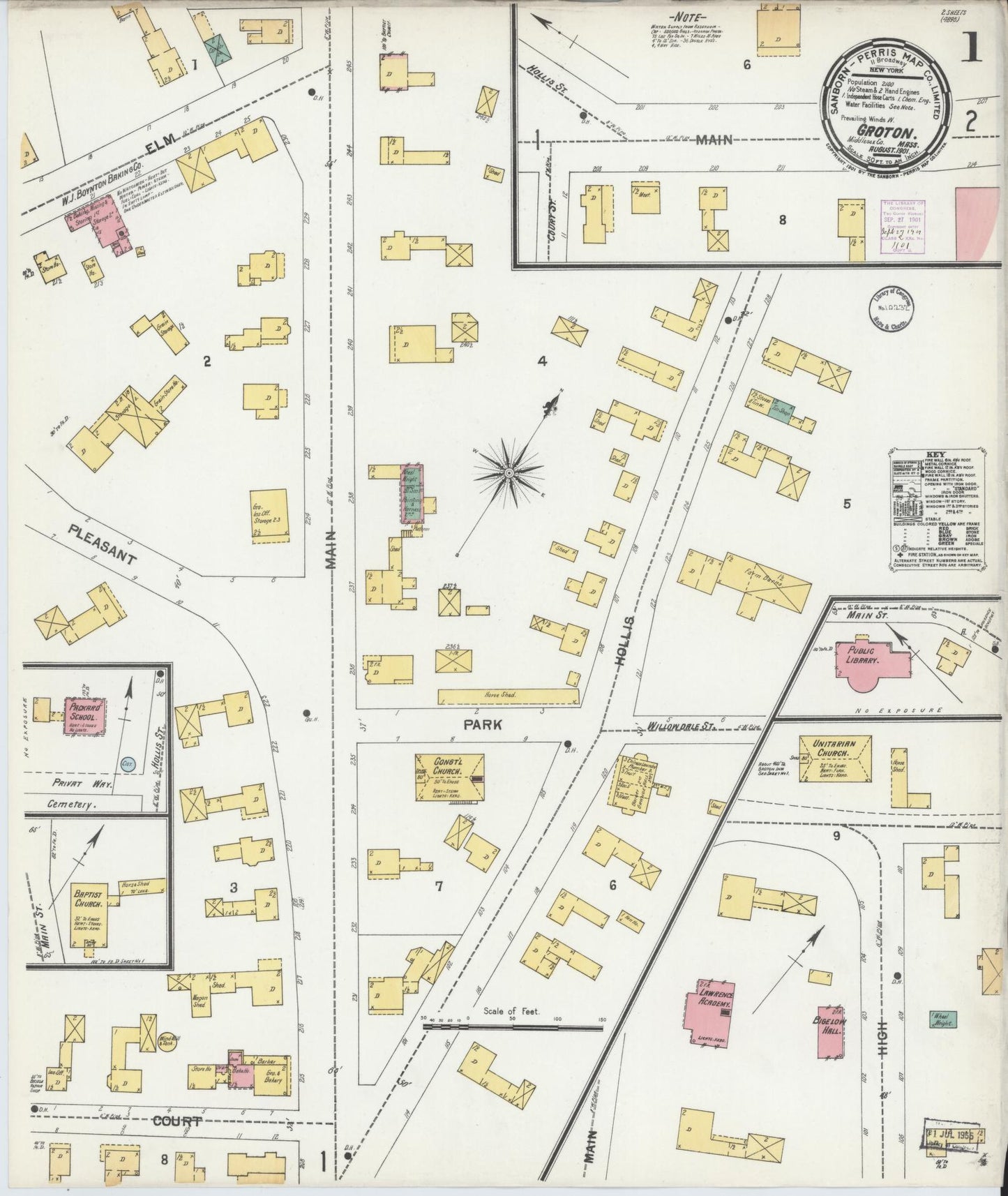 Sanborn Fire Insurance Map from Groton, Middlesex County, Massachusetts (1901), Sheet #0001 - Complete Map Set gallery image, historic Sanborn map, vintage wall art, Massachusetts Massachusetts