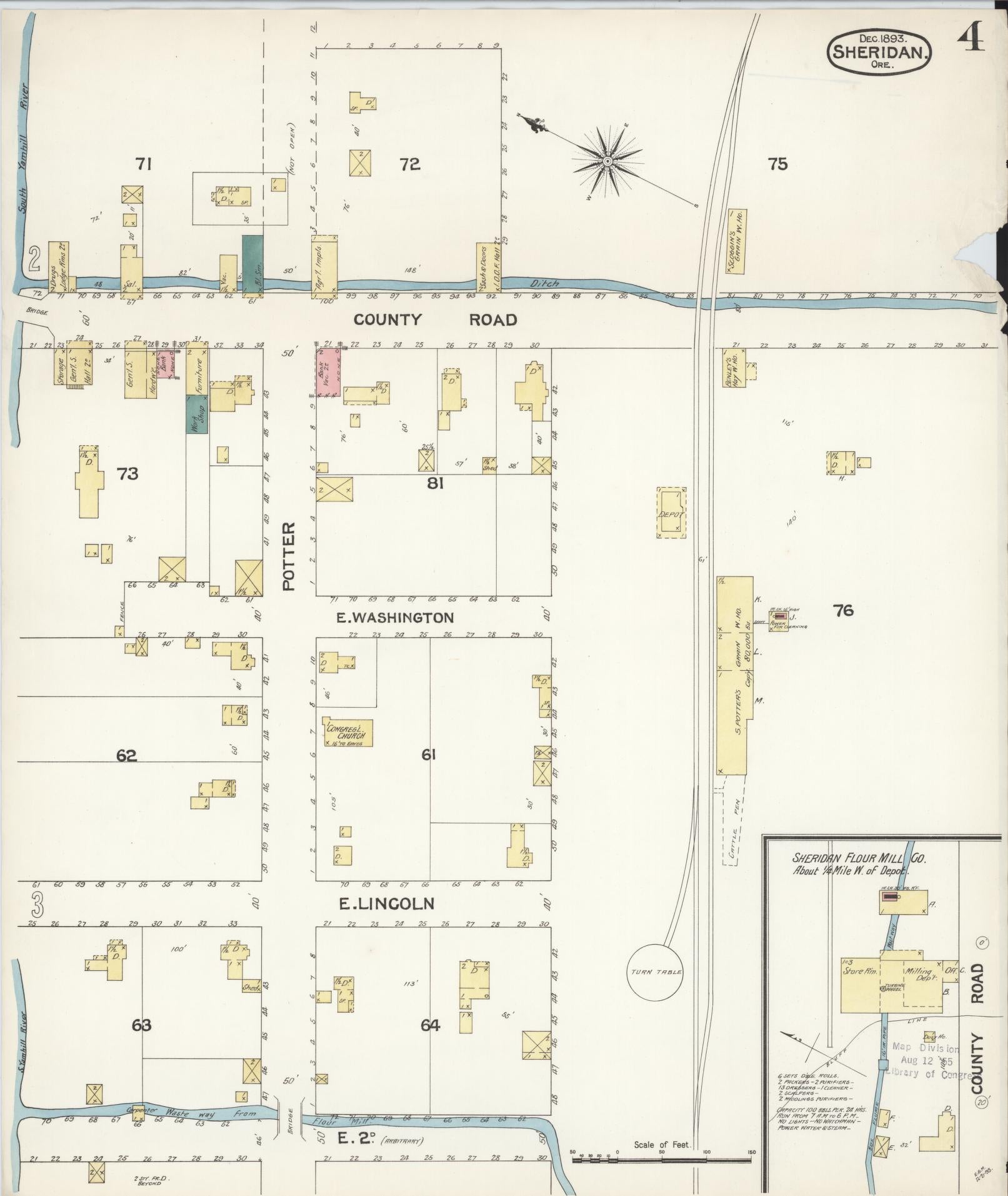 Sanborn Fire Insurance Map from Sheridan, Yamhill County, Oregon (1893), Sheet #0004 - Historic Sanborn Fire Insurance Map Print, vintage old map wall art, antique decor, genealogy gift, Oregon Oregon map