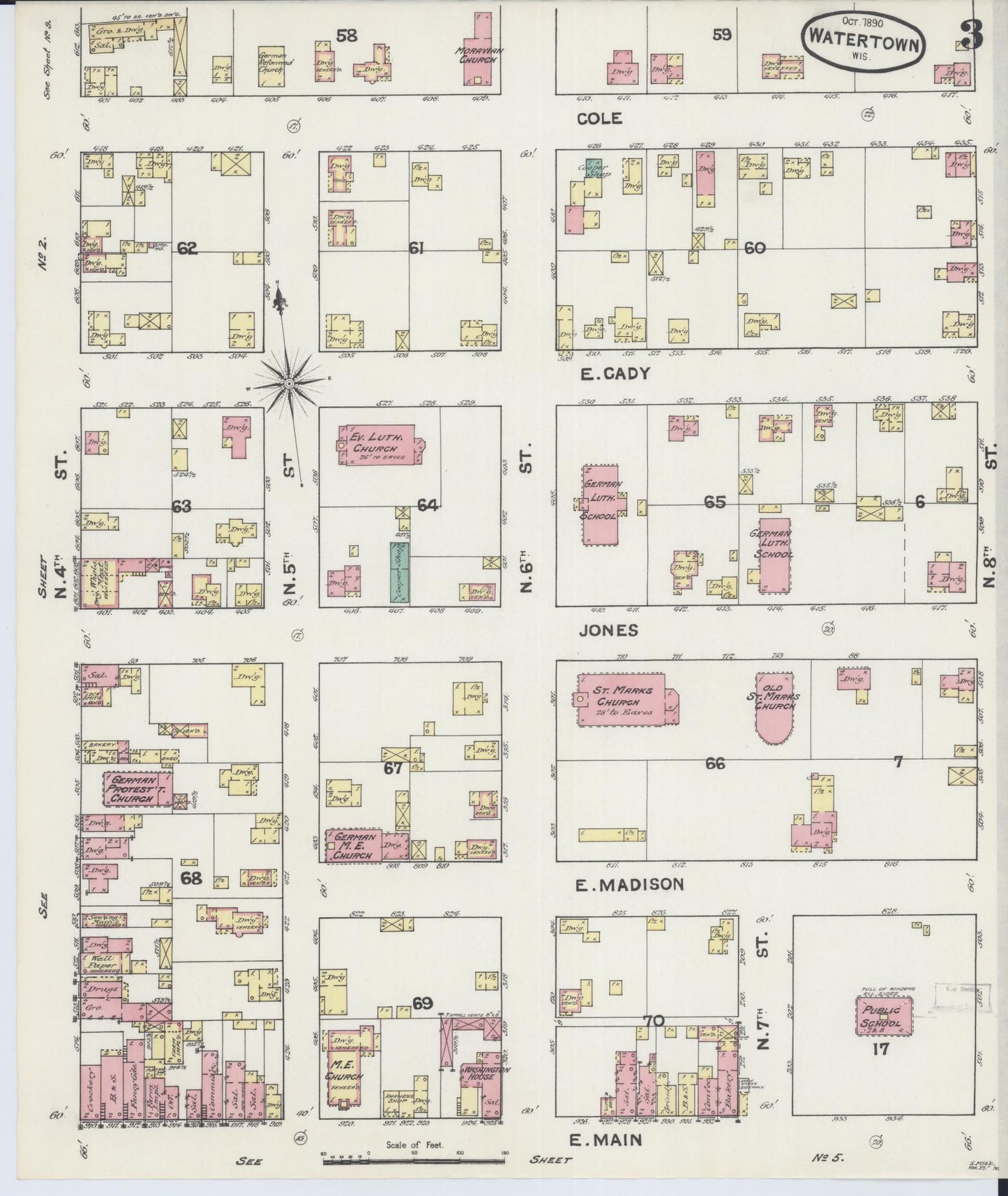 Sanborn Fire Insurance Map from Watertown, Jefferson County, Wisconsin (1890), Sheet #0003 - Complete Map Set gallery image, historic Sanborn map, vintage wall art, Wisconsin Wisconsin
