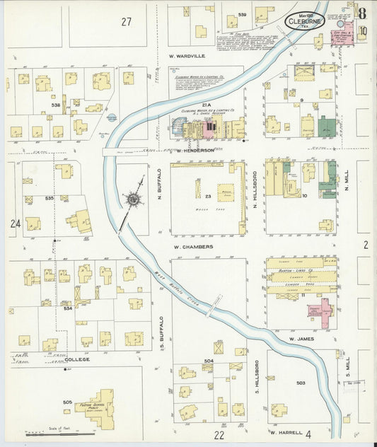 Sanborn Fire Insurance Map from Cleburne, Johnson County, Texas (1910), Sheet #0008 - Historic Sanborn Fire Insurance Map Print, vintage old map wall art, antique decor, genealogy gift, Texas Texas map