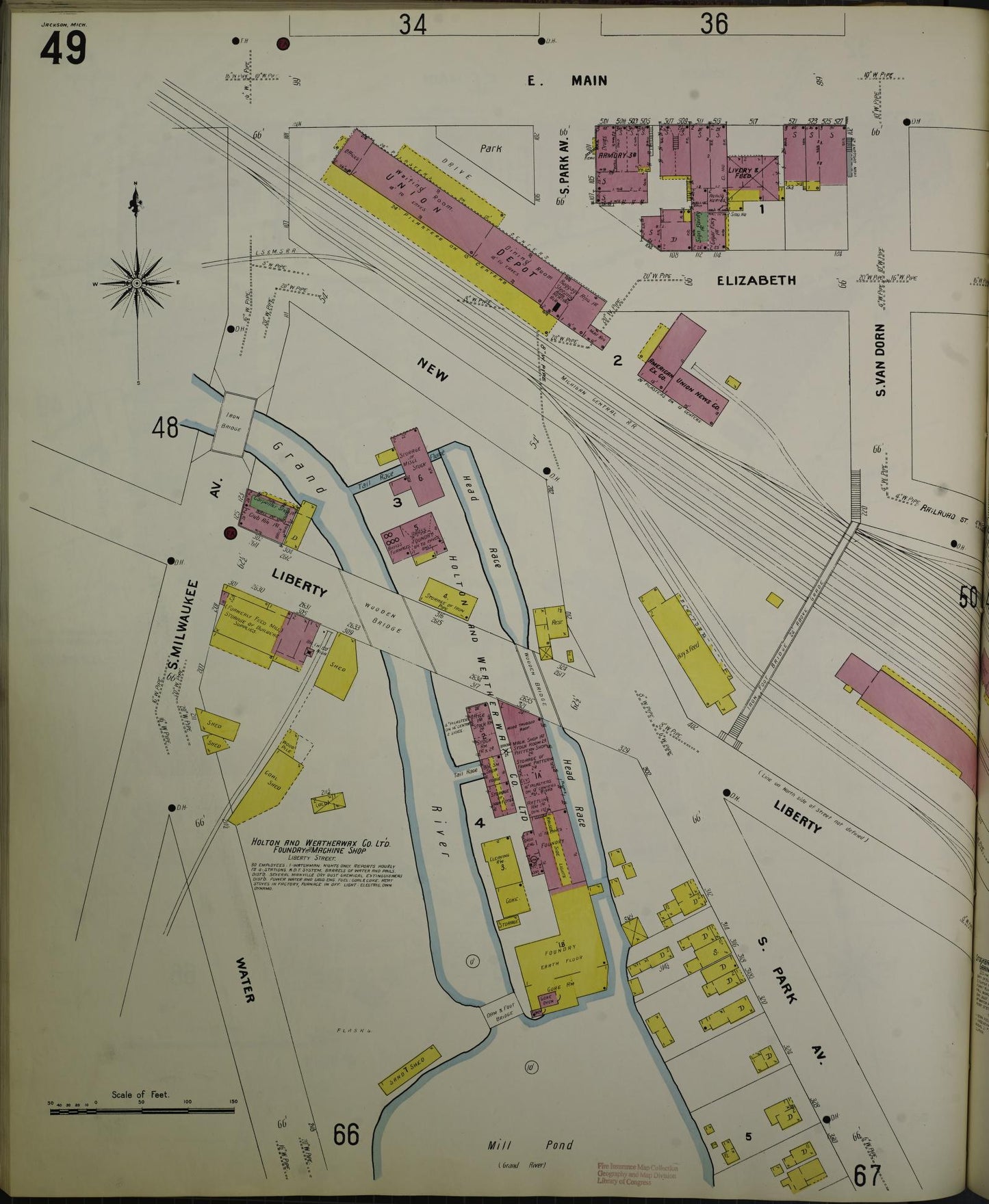 Sanborn Fire Insurance Map from Jackson, Jackson County, Michigan (1907), Sheet #0049 - Complete Map Set gallery image, historic Sanborn map, vintage wall art, Michigan Michigan