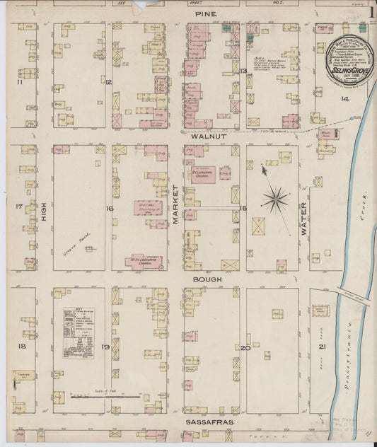 Sanborn Fire Insurance Map from Selins Grove, Snyder County, Pennsylvania (1885), Sheet #0001 - Historic Sanborn Fire Insurance Map Print, vintage old map wall art, antique decor, genealogy gift, Pennsylvania Pennsylvania map