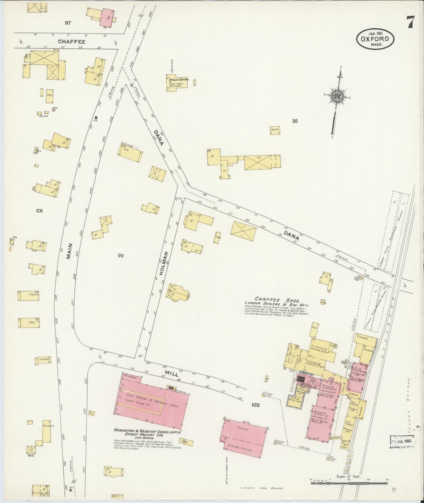 Sanborn Fire Insurance Map from Oxford, Worcester County, Massachusetts (1911), Sheet #0007 - Complete Map Set gallery image, historic Sanborn map, vintage wall art, Massachusetts Massachusetts