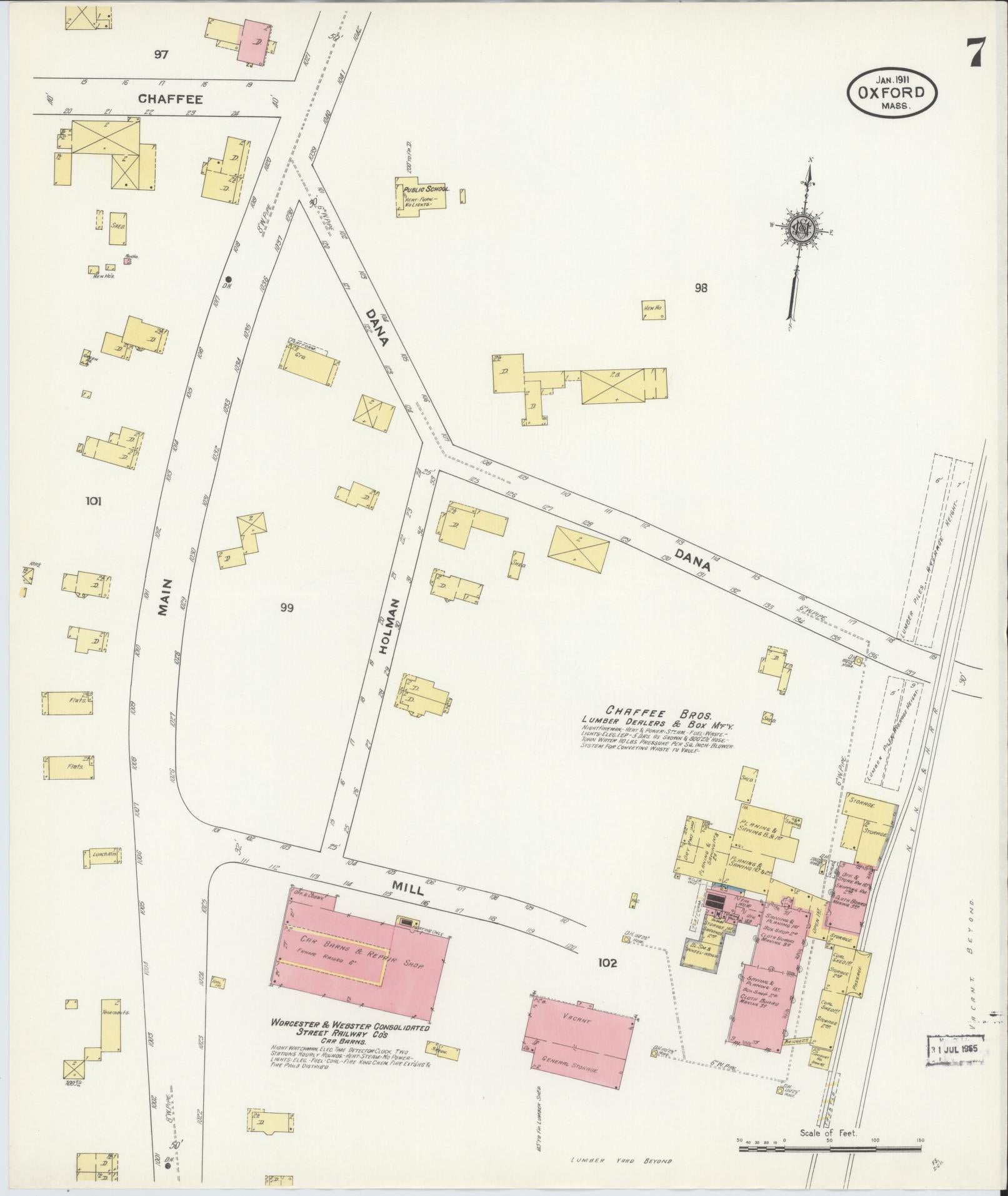 Sanborn Fire Insurance Map from Oxford, Worcester County, Massachusetts (1911), Sheet #0007 - Complete Map Set gallery image, historic Sanborn map, vintage wall art, Massachusetts Massachusetts