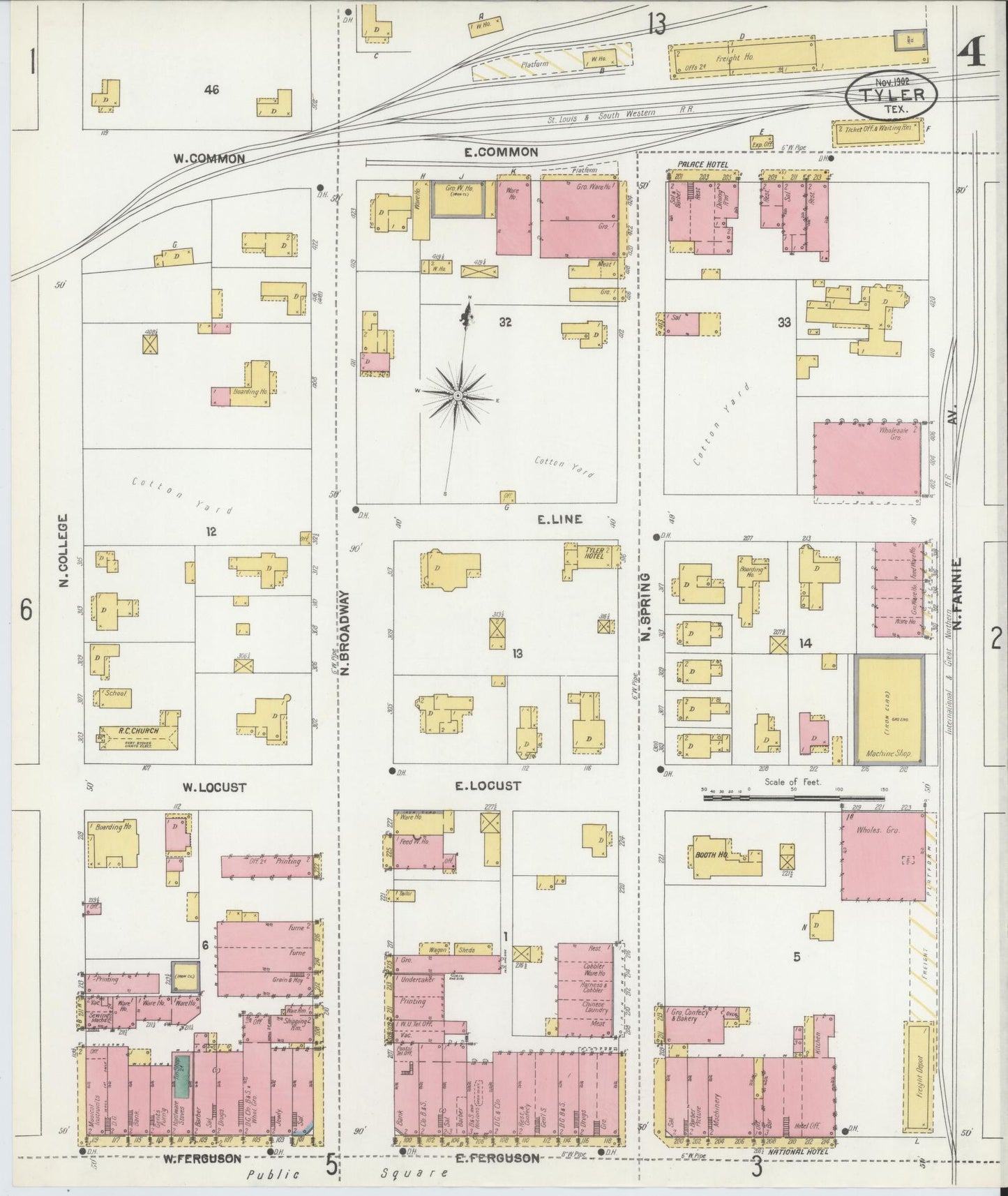 Sanborn Fire Insurance Map from Tyler, Smith County, Texas (1902), Sheet #0004 - Historic Sanborn Fire Insurance Map Print, vintage old map wall art, antique decor, genealogy gift, Texas Texas map