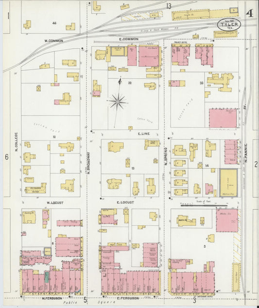 Sanborn Fire Insurance Map from Tyler, Smith County, Texas (1902), Sheet #0004 - Historic Sanborn Fire Insurance Map Print, vintage old map wall art, antique decor, genealogy gift, Texas Texas map