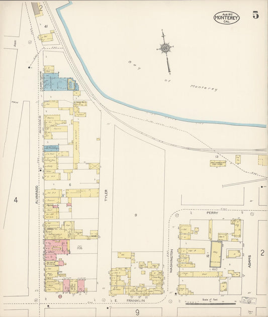 Sanborn Fire Insurance Map from Monterey, Monterey County, California (1912), Sheet #0005 - Historic Sanborn Fire Insurance Map Print, vintage old map wall art, antique decor, genealogy gift, California California map