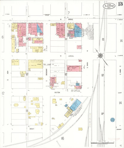 Sanborn Fire Insurance Map from Blackfoot, Bingham County, Idaho (1921), Sheet #0013 - Complete Map Set gallery image, historic Sanborn map, vintage wall art, Idaho Idaho